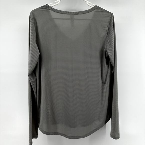 Zyia Active V Neck Long Sleeve Workout Top Striped Logo Pullover Gray Large - Picture 4 of 4